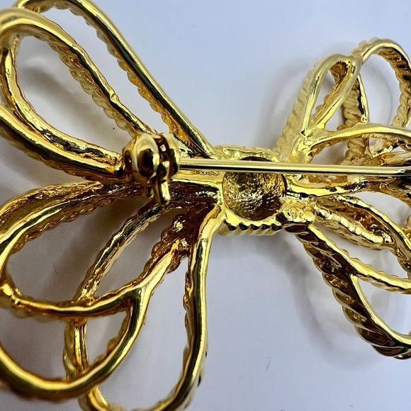 Coquette Gold Bow Brooch – Vintage Rope Twist Style - Picture 6 of 7